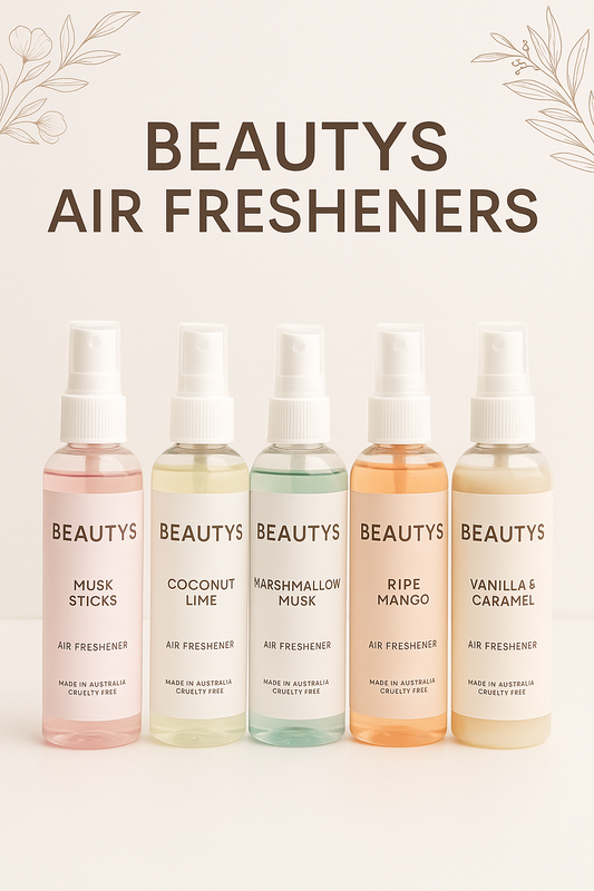 Beautys air freshener bottles showcasing handcrafted Australian-made scents