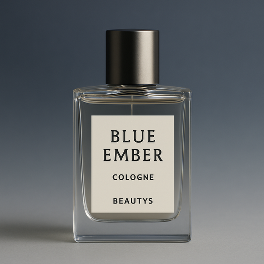 Blue Ember Cologne bottle – handcrafted Australian-made extrait inspired by Bleu de Chanel, with sleek navy-to-ember gradient background.