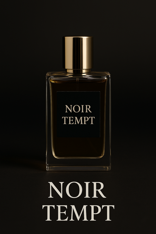 Noir Tempt Perfume bottle—handcrafted Australian-made extrait inspired by Dior Addict, with elegant dark-themed branding.