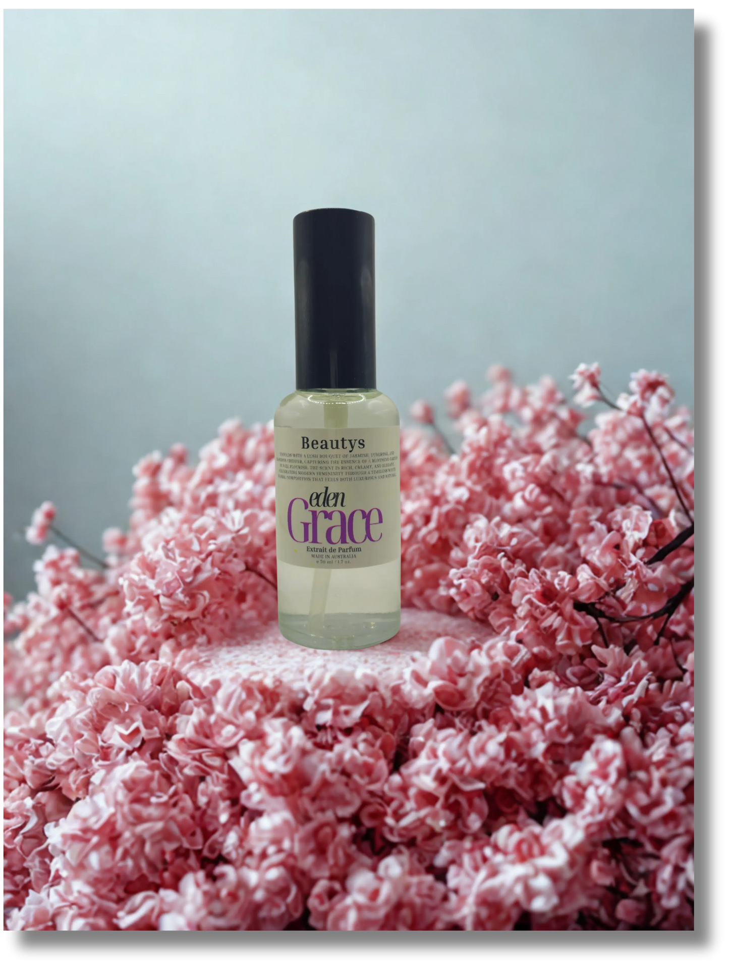 Eden Grace by Beautys skincare product in a sleek container with a white and gold design, displayed on a neutral background.