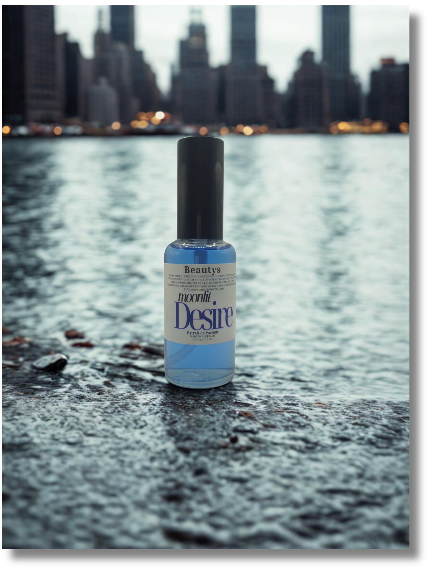 Moonlit Desire unisex perfume bottle by Beautys Tasmania, showcasing a handcrafted Tasmanian-made.