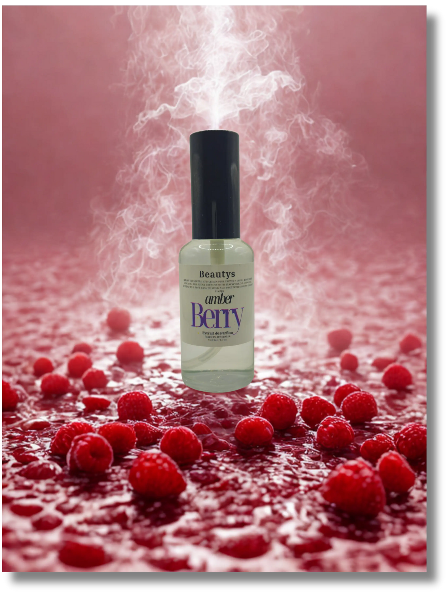 Beautys Amber Berry fragrance bottle with amber and berry accents, showcasing an elegant design and vibrant color.