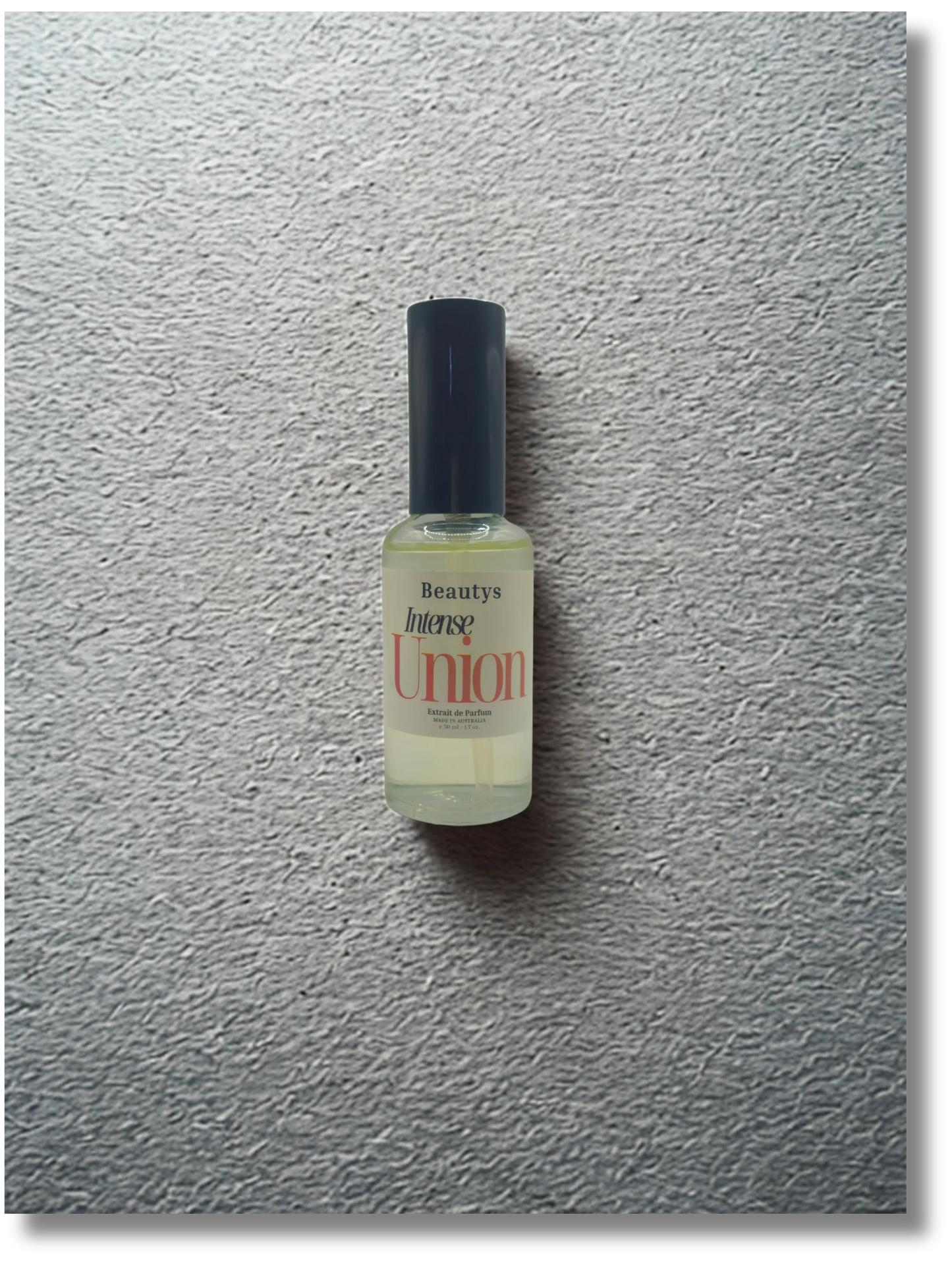 Beautys Intense Union product in a sleek bottle with a pump dispenser, featuring bold branding and a modern design.