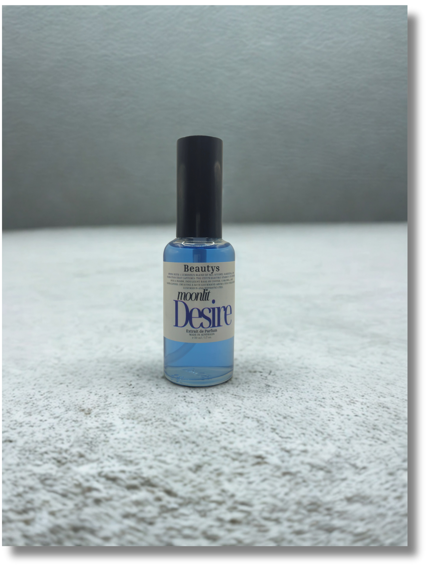 Close-up of Beautys Moonlit Desire unisex perfume, Tasmanian-made artisan fragrance.