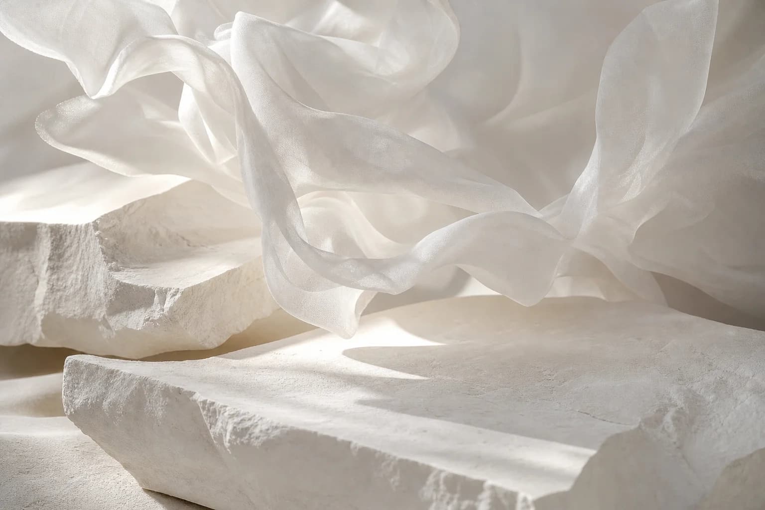 White cotton voile above ivory stone, an abstract white musk interpretation