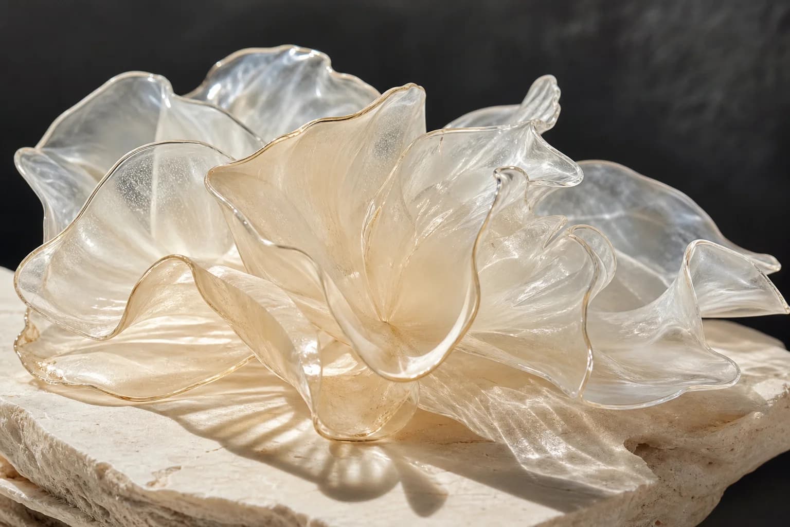Luminous translucent petal forms, an abstract hedione interpretation