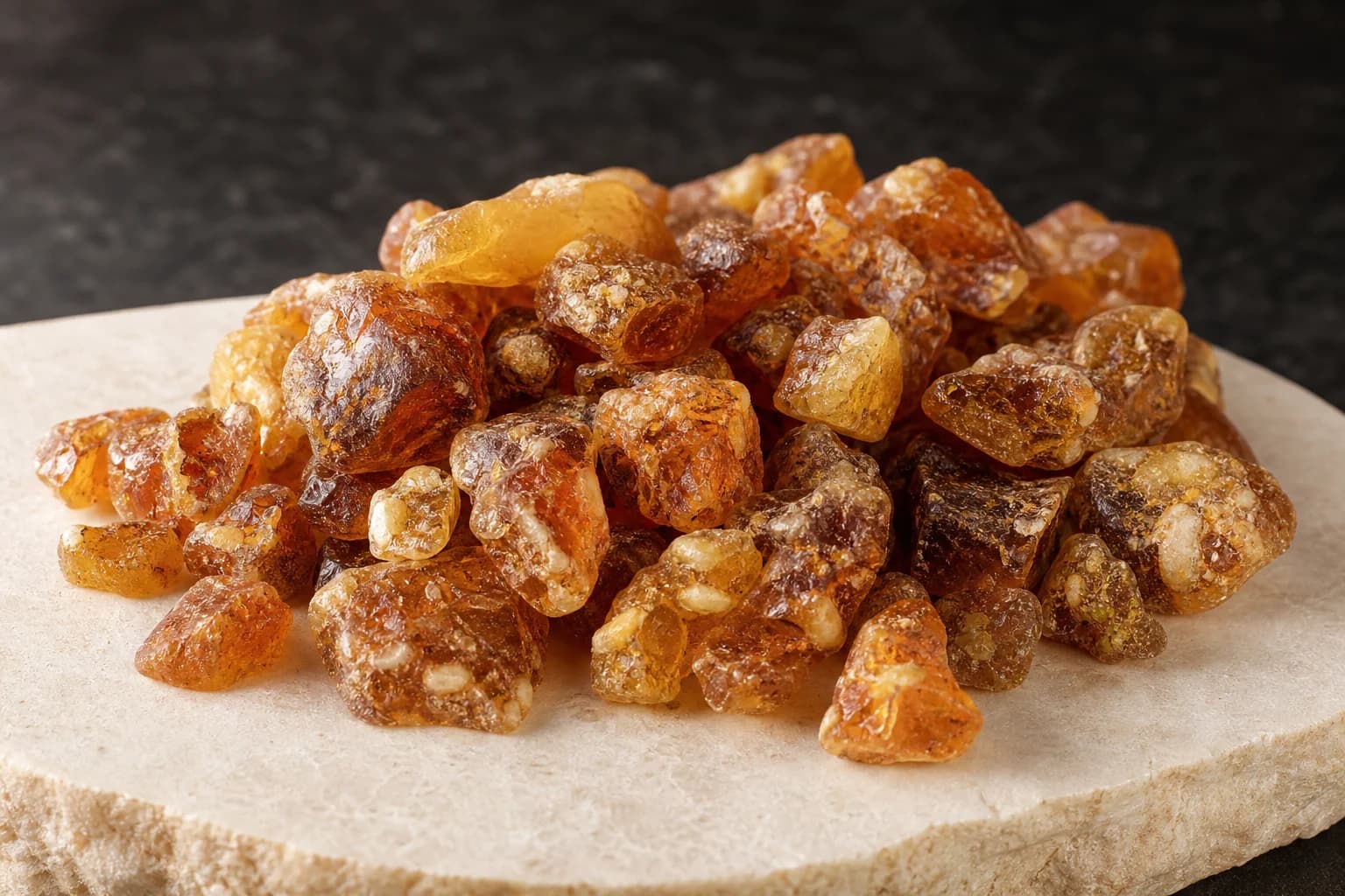 Warm brown benzoin resin pieces with pale inclusions