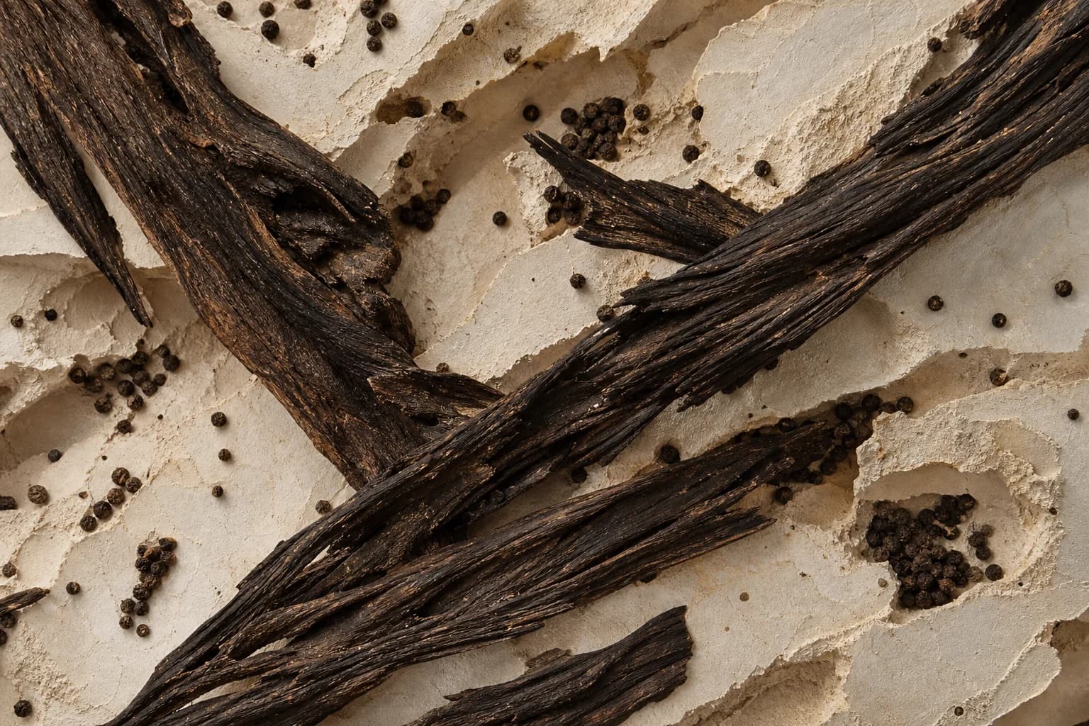 Dark wood-like strands and peppery texture, an Akigalawood interpretation