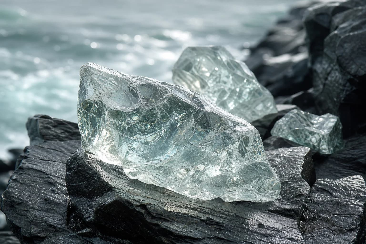 Translucent mineral-like forms, an abstract ambroxan interpretation