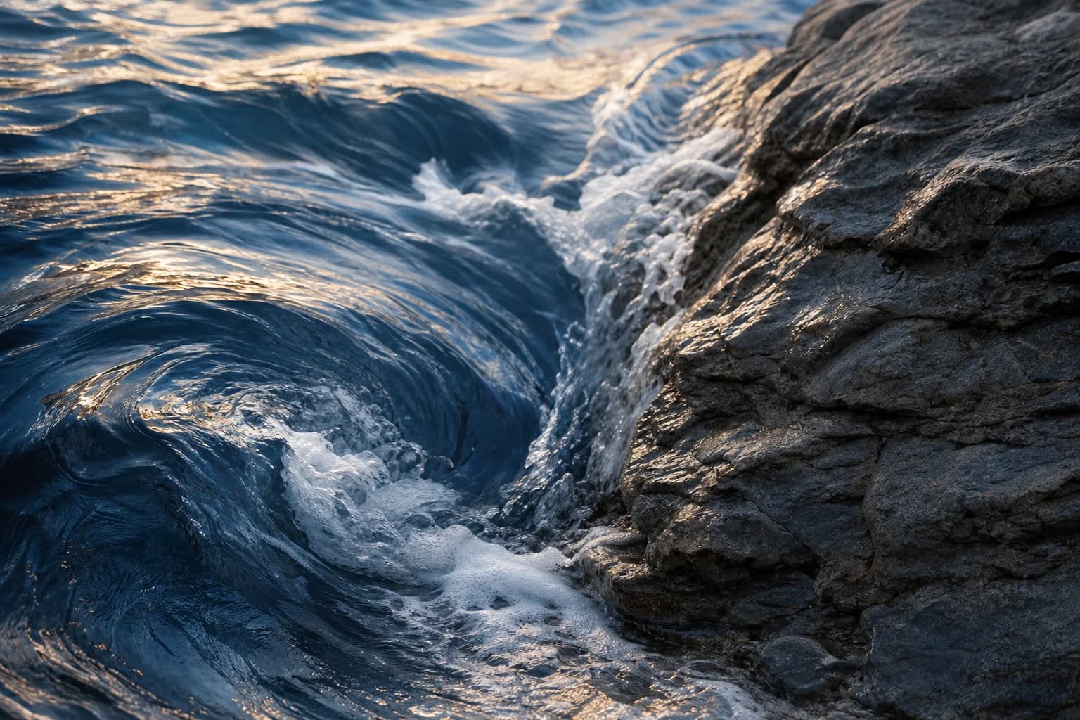 Deep blue water and coastal rock illustrating a marine accord