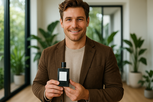 man with beautys perfume bottle
