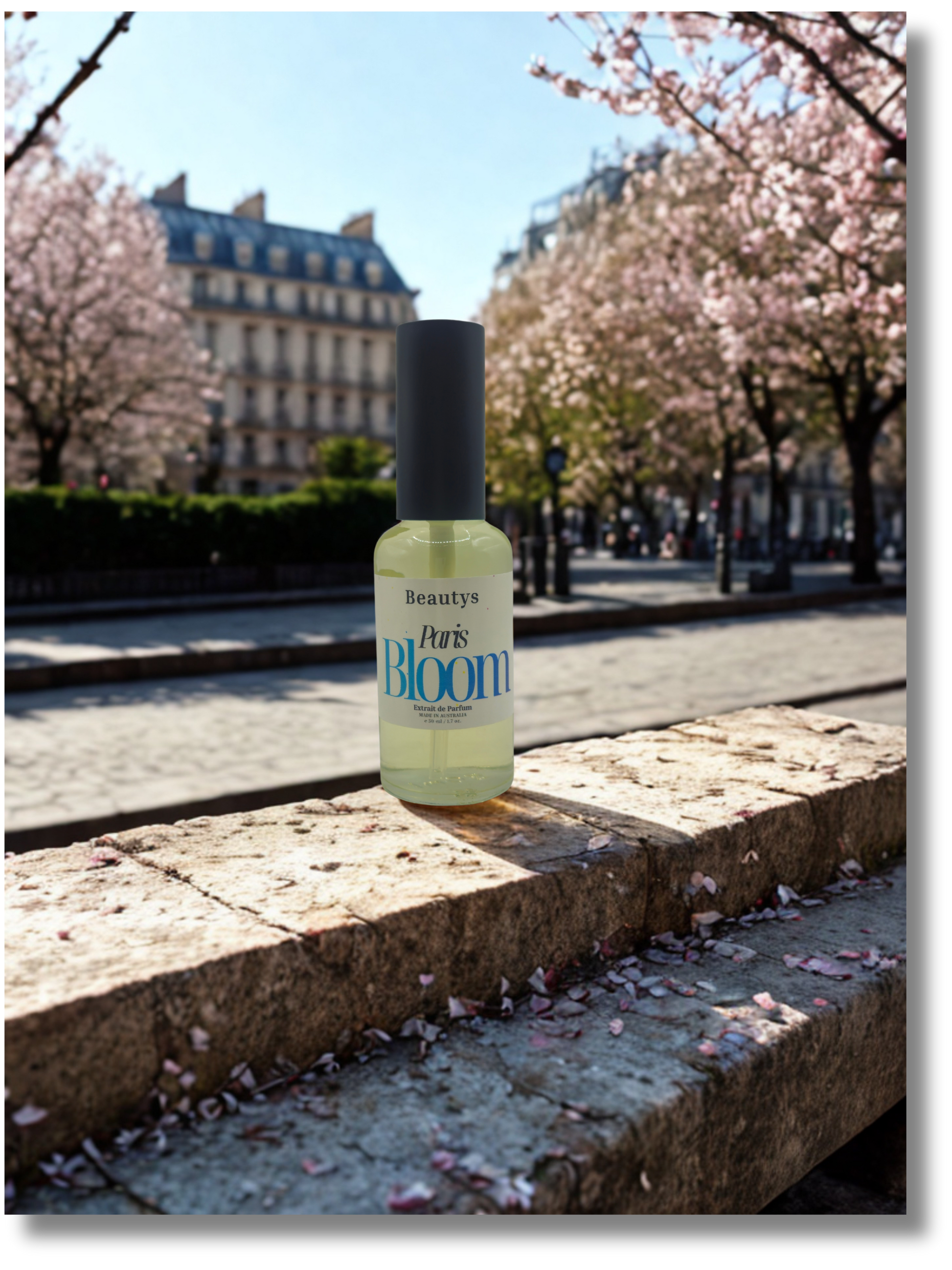Handcrafted Tasmanian perfume Paris Bloom with soft floral design