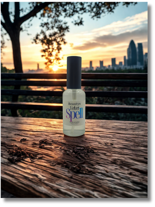 Velvet Spell fruity floral and vanilla perfume in elegant glass bottle