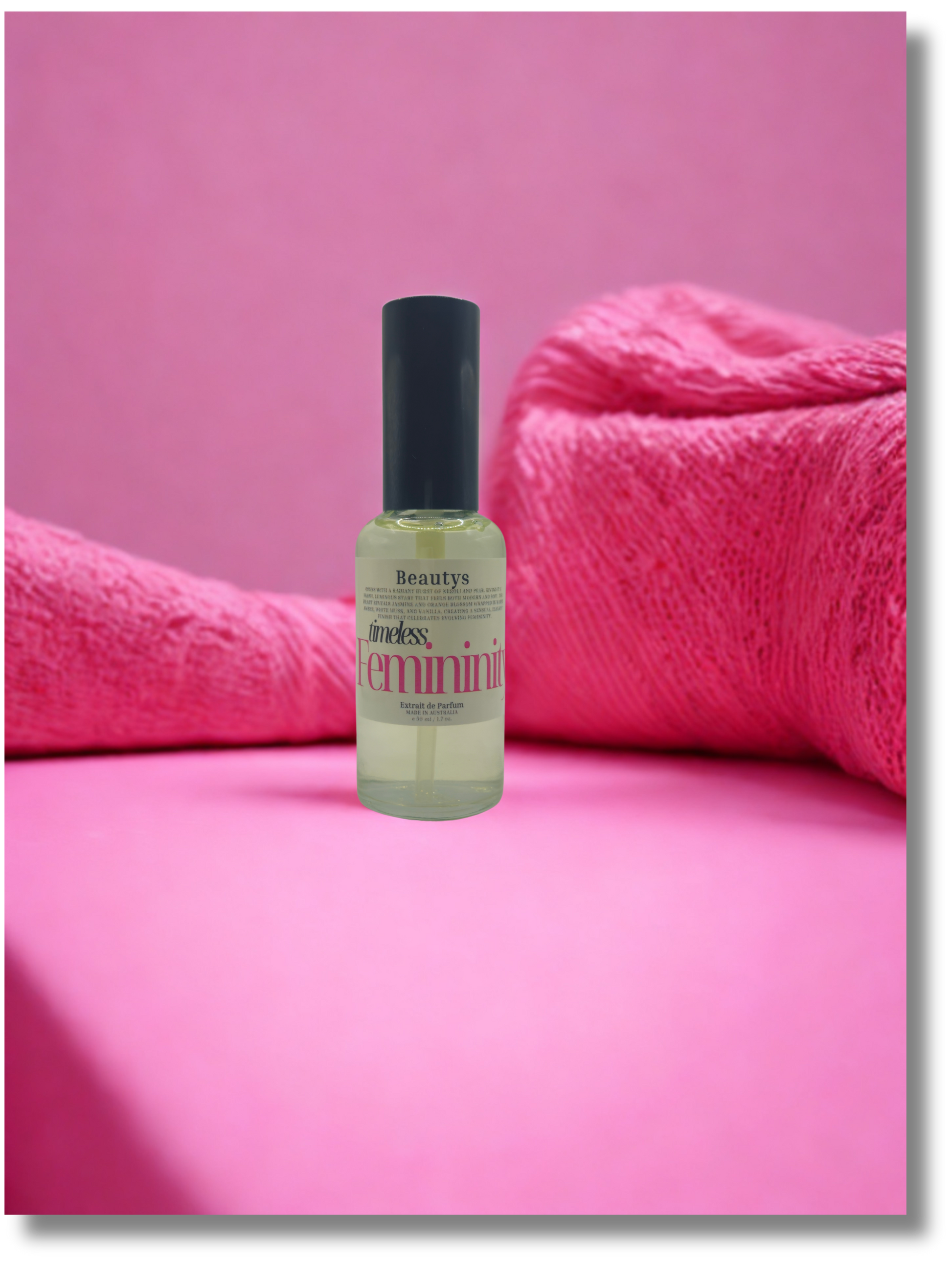 Close-up of Timeless Femininity perfume bottle on marble, feminine scent with pear and jasmine