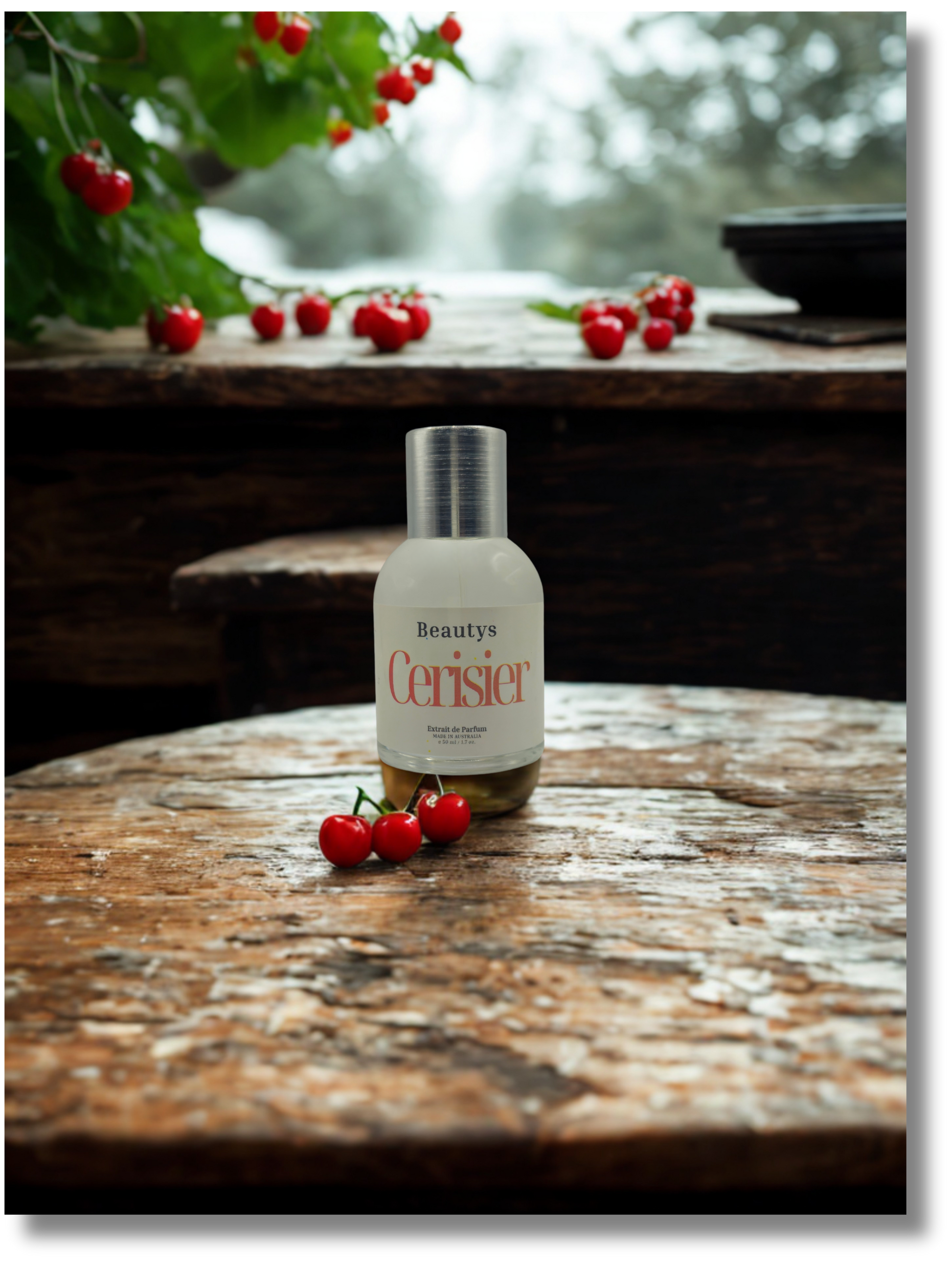 Cerisier hybrid cologne packaging – fruity-woody artisan fragrance