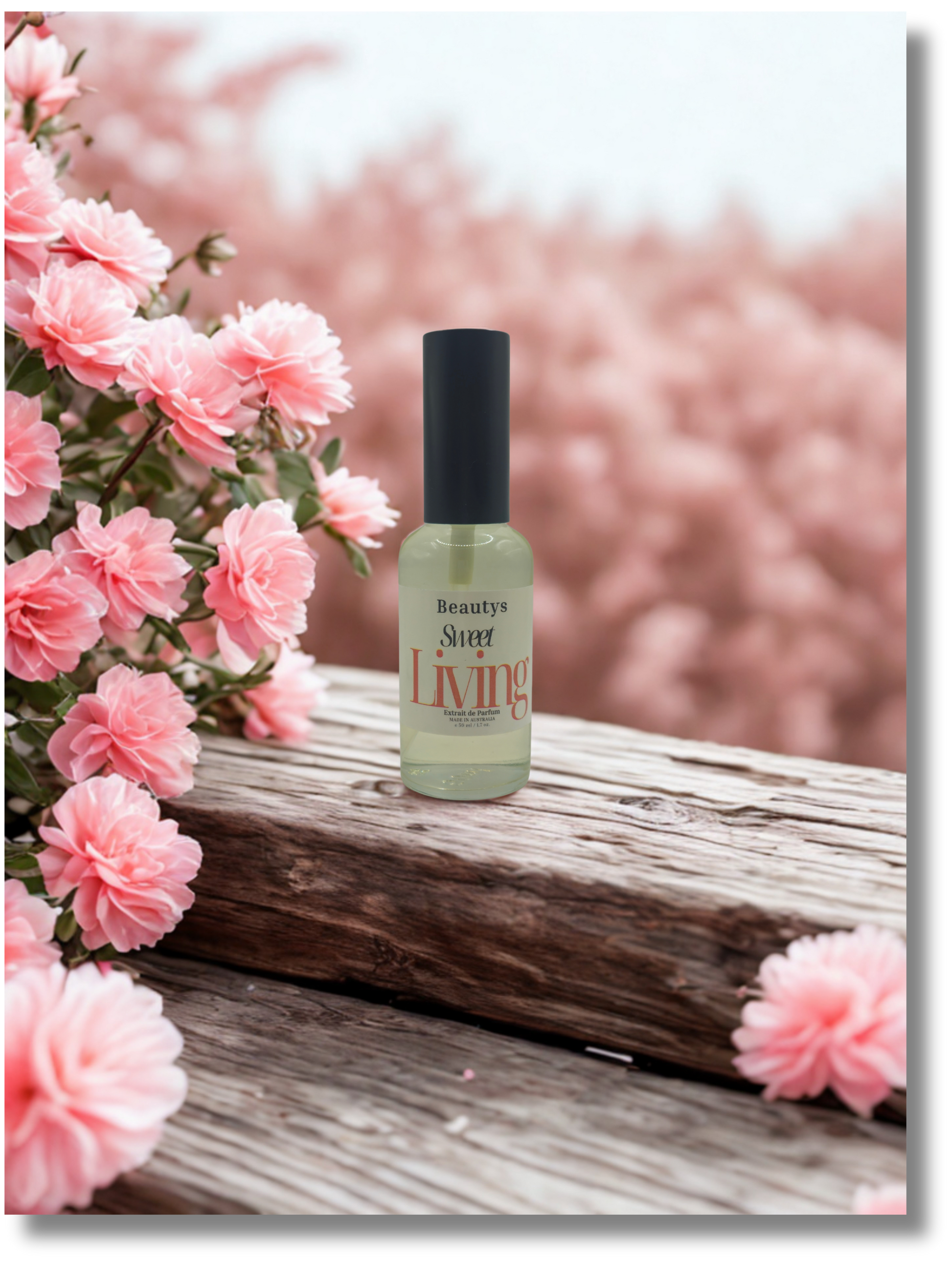 Sweet Living luxury gourmand perfume styled for product photography