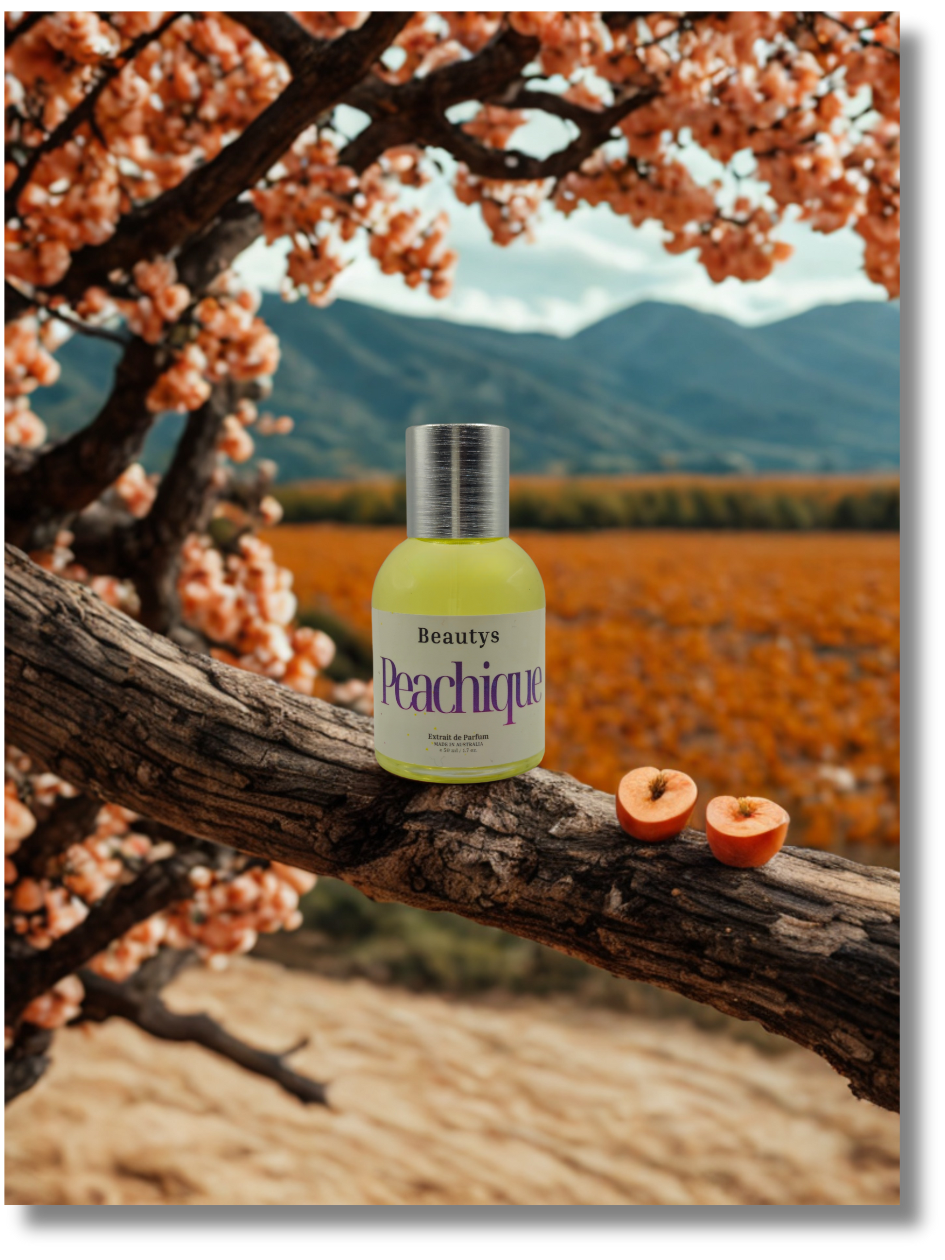 Peach perfume with vanilla caramel sweet gourmand scent