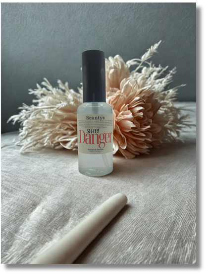 Close-up of Sweet Danger perfume showcasing Tasmanian-made cruelty-free craftsmanship.