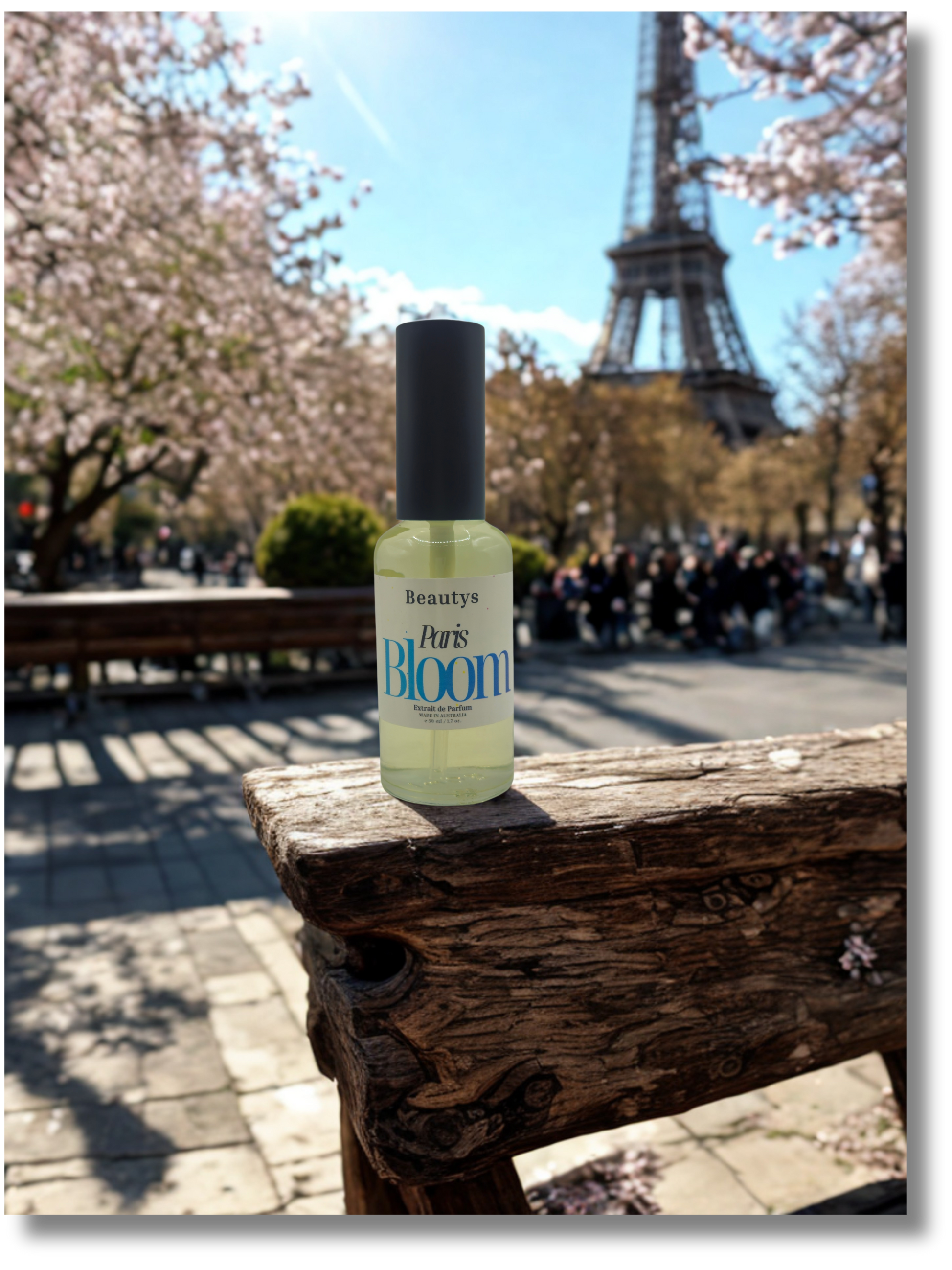 Paris Bloom white floral and citrus perfume in elegant glass bottle