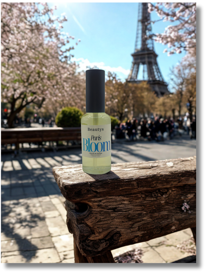 Paris Bloom white floral and citrus perfume in elegant glass bottle
