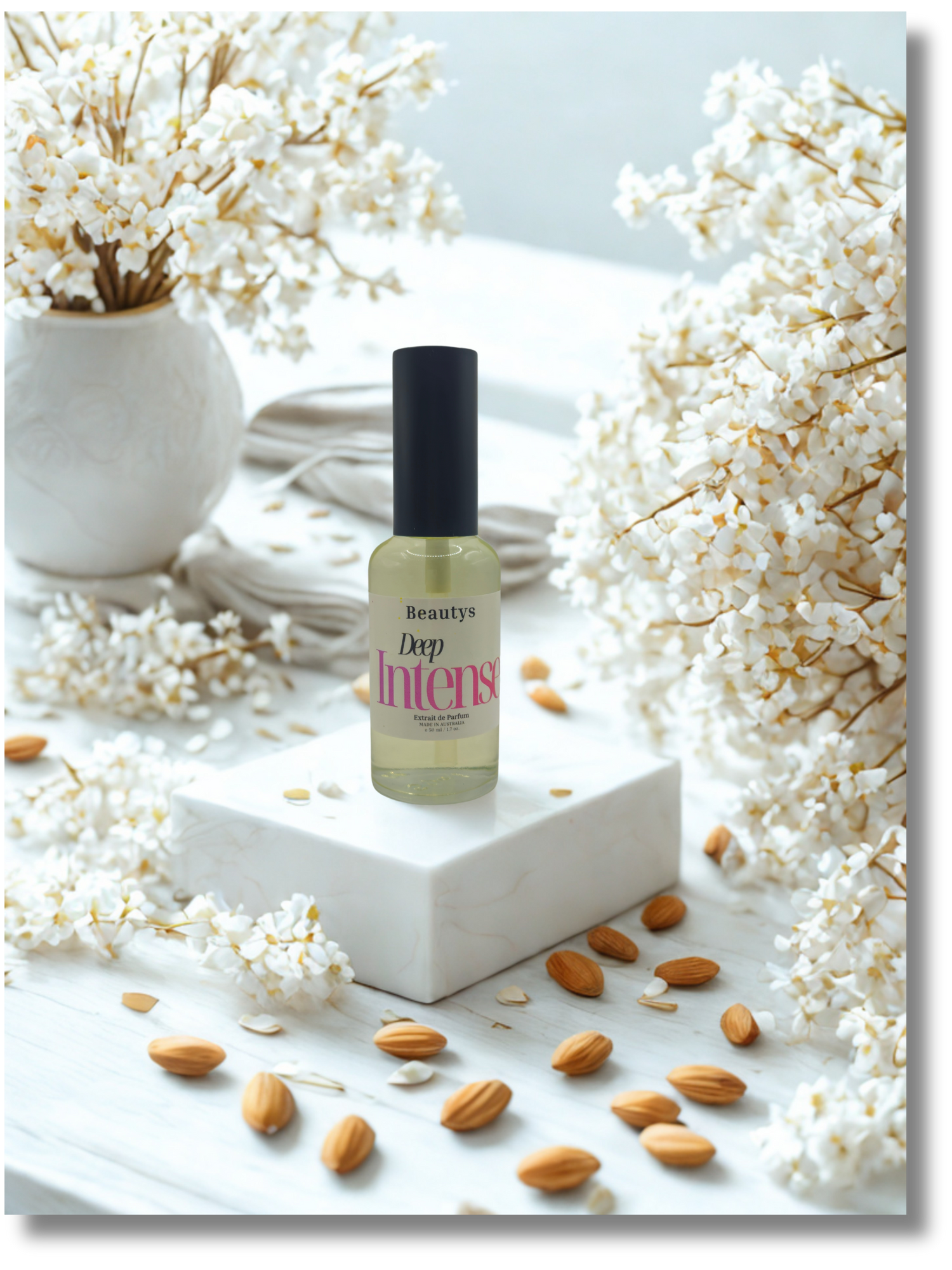 Close‑up of Deep Intense perfume highlighting artisan craftsmanship