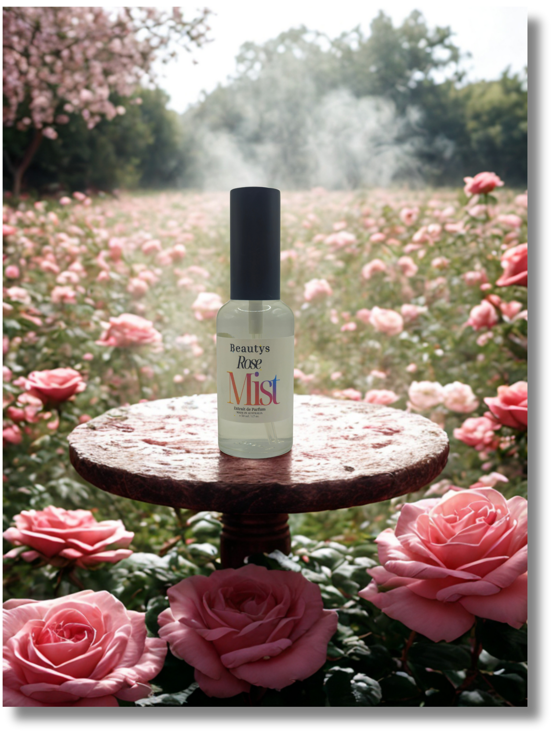 Rose Mist unisex rose and spice perfume in an elegant glass bottle
