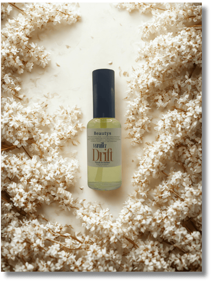 Soft lifestyle image of Vanilla Drift Perfume glowing in warm light – vegan-friendly Tasmanian.