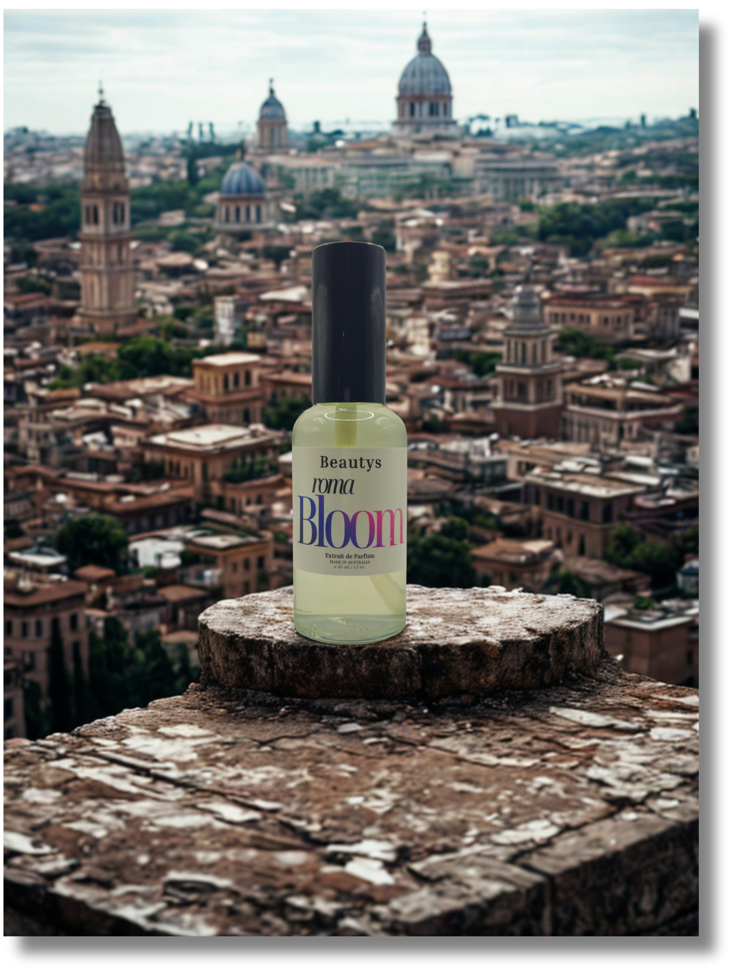 Roma Bloom sweet floral vanilla perfume bottle