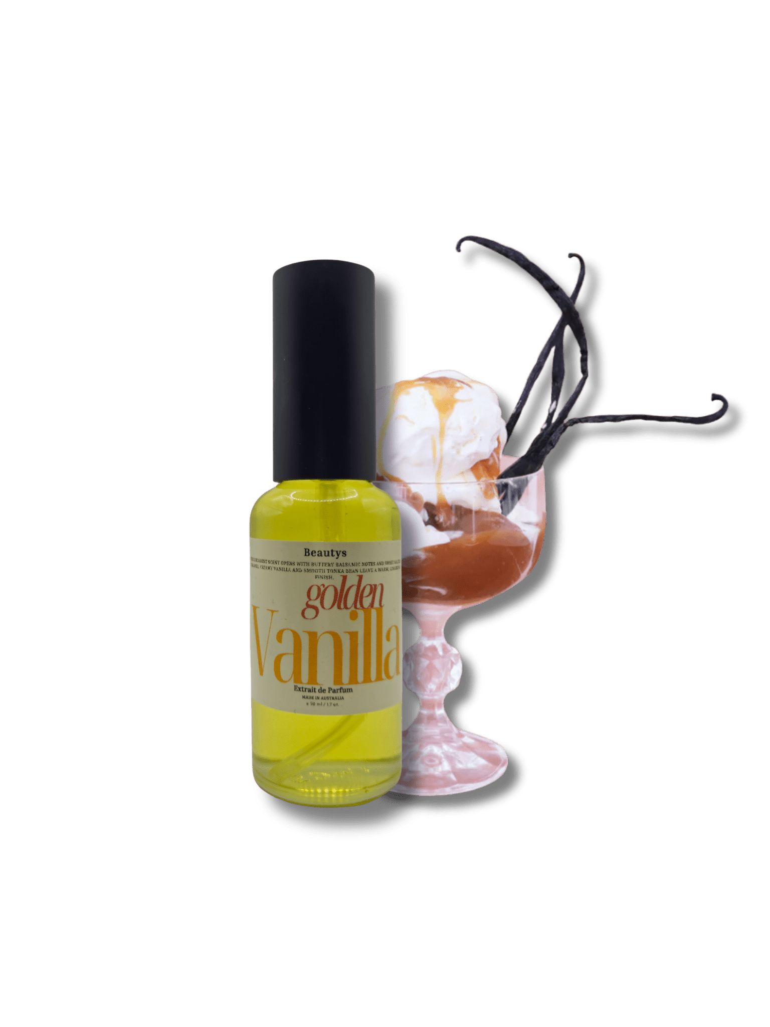 Golden Vanilla perfume bottle – Australian caramel vanilla fragrance