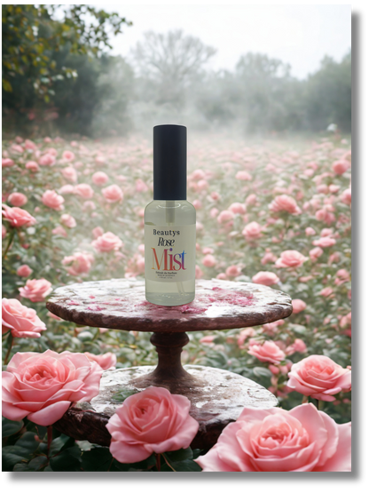 Close-up of Rose Mist perfume highlighting artisan craftsmanship