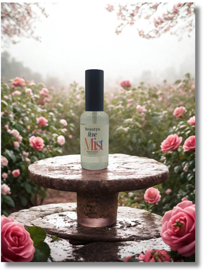 Rose Mist luxury unisex fragrance bottle styled with roses and peppercorns
