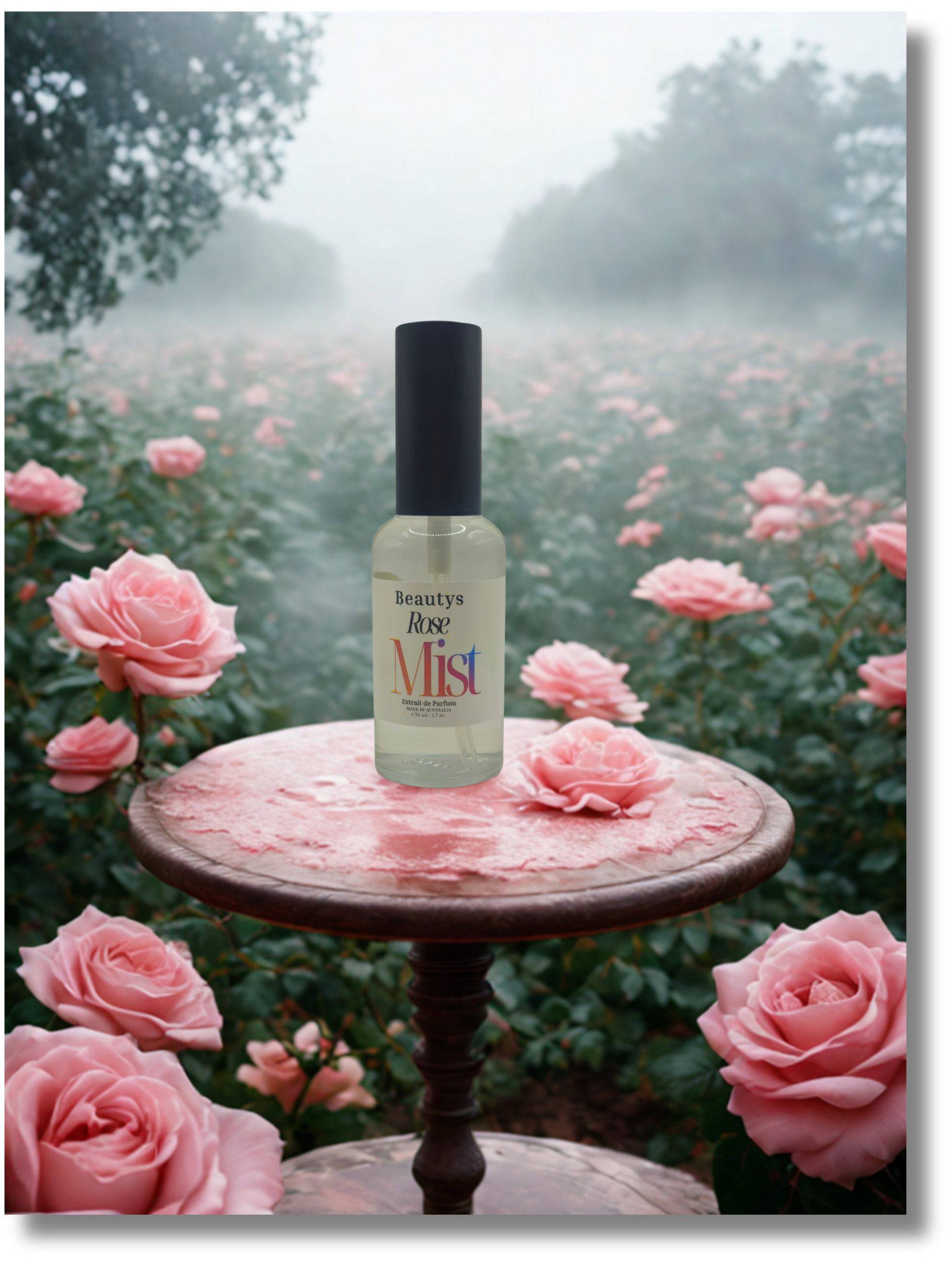 Handcrafted Tasmanian perfume Rose Mist with floral spice theme