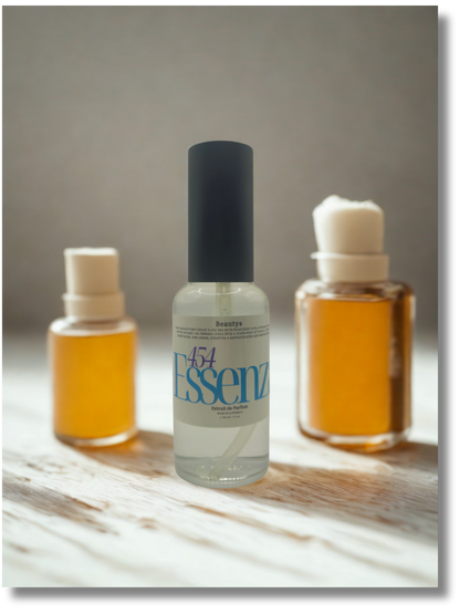 Three bottles of Essenz on a marble surface with a neutral background