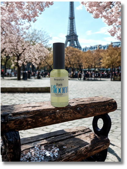 Close-up of Paris Bloom perfume showcasing premium artisan packaging
